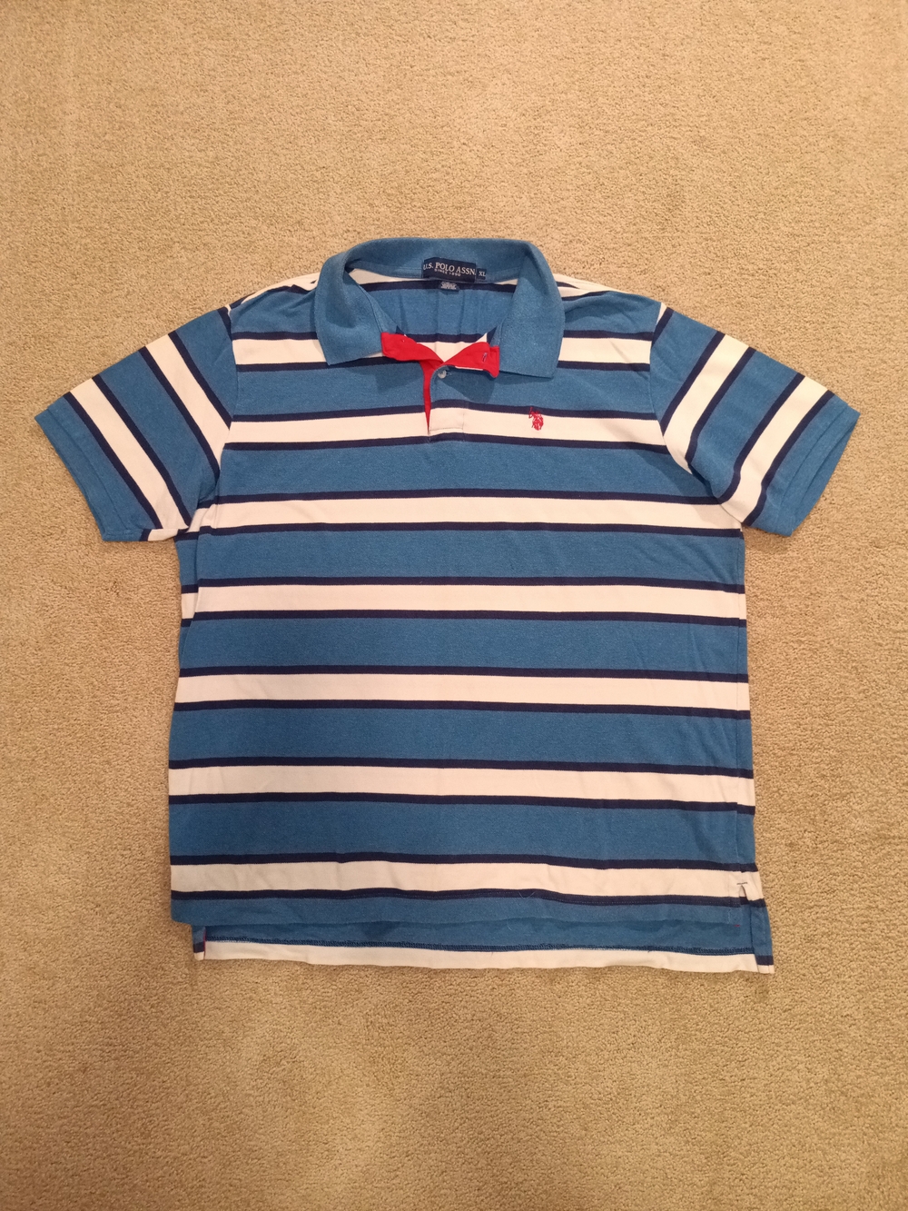 U.S. Polo Assn. Blue & White Striped Men's Polo Shirt (XL)